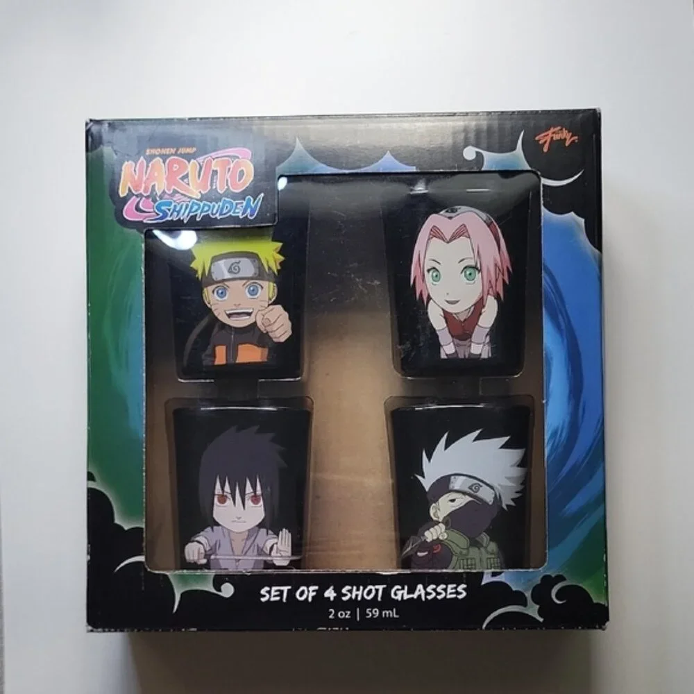 Naruto Shippuden Shot Glass Set – Set of 4 Collectible Anime Drinkware NIB
